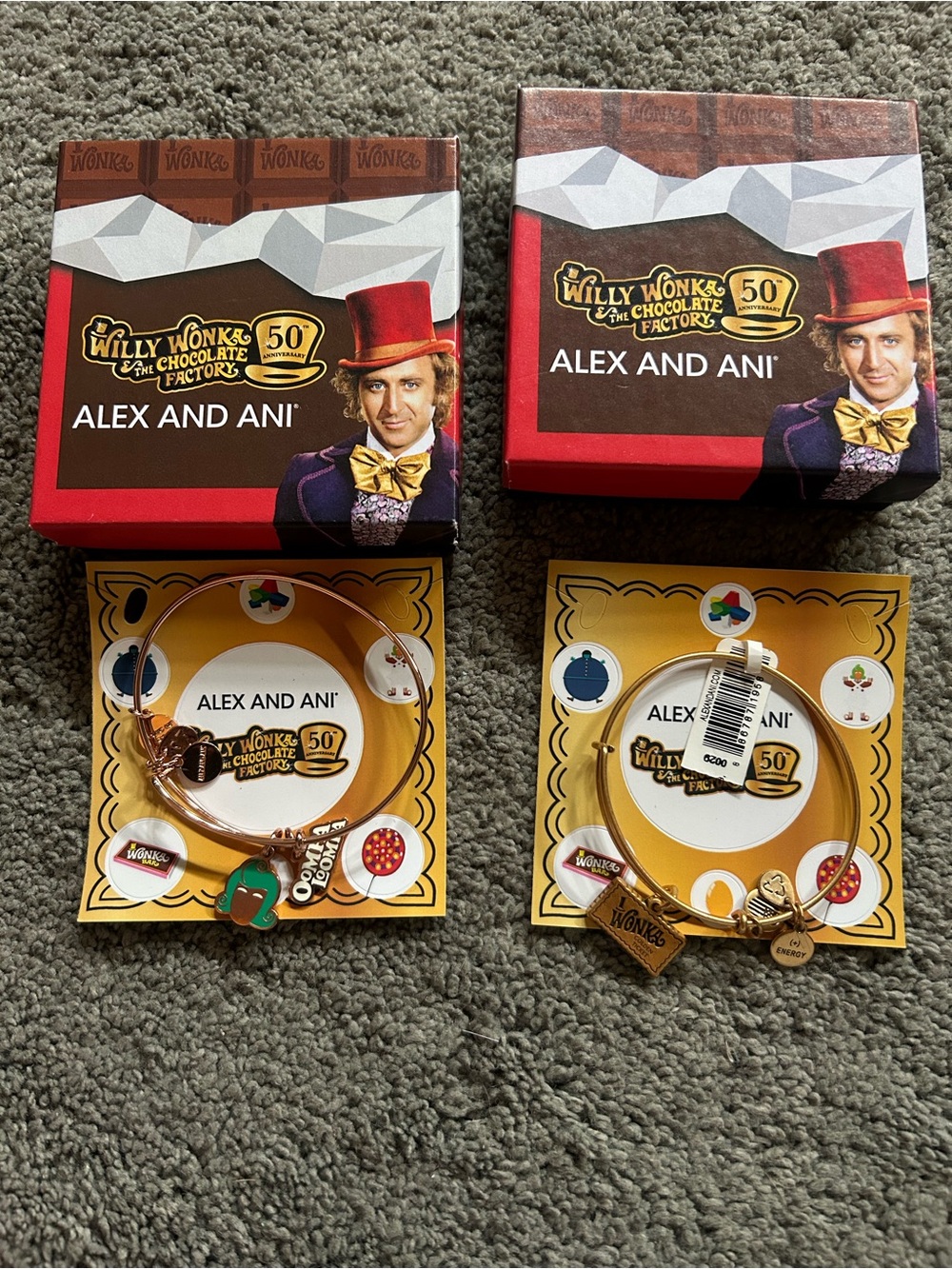 Alex and Ani Gold Tone Willy Wonka Charm Bangle Set